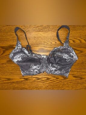 Paramour Black Bra with Silver Floral Lace Trim